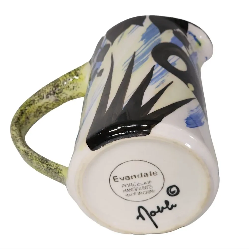 Vintage‎ Evandale Hand-painted Multicolored Porcelain Pitcher Signed Noble 7.5in